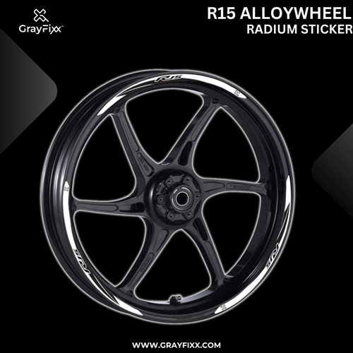 Alloy Wheel Radium Sticker For R15 V1/V2/V3/V4 | Printed In Premium Radium With FPF(Fade Protection Film), Water Proof, Precut Sticker, Pack Of 12